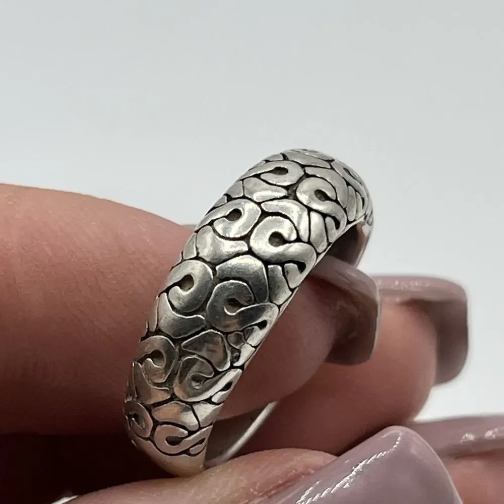Korean hanbok Karakusa patterns Ornate Foliate Sterling Silver Ring 925 Sz 7.5
